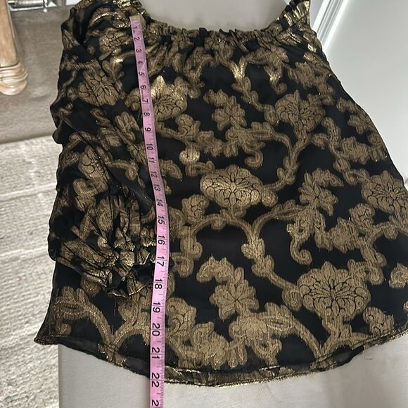 HALE BOB Viola Top Off Shoulder Black & Metallic Gold Floral Blouse Goth Size S - Picture 8 of 11